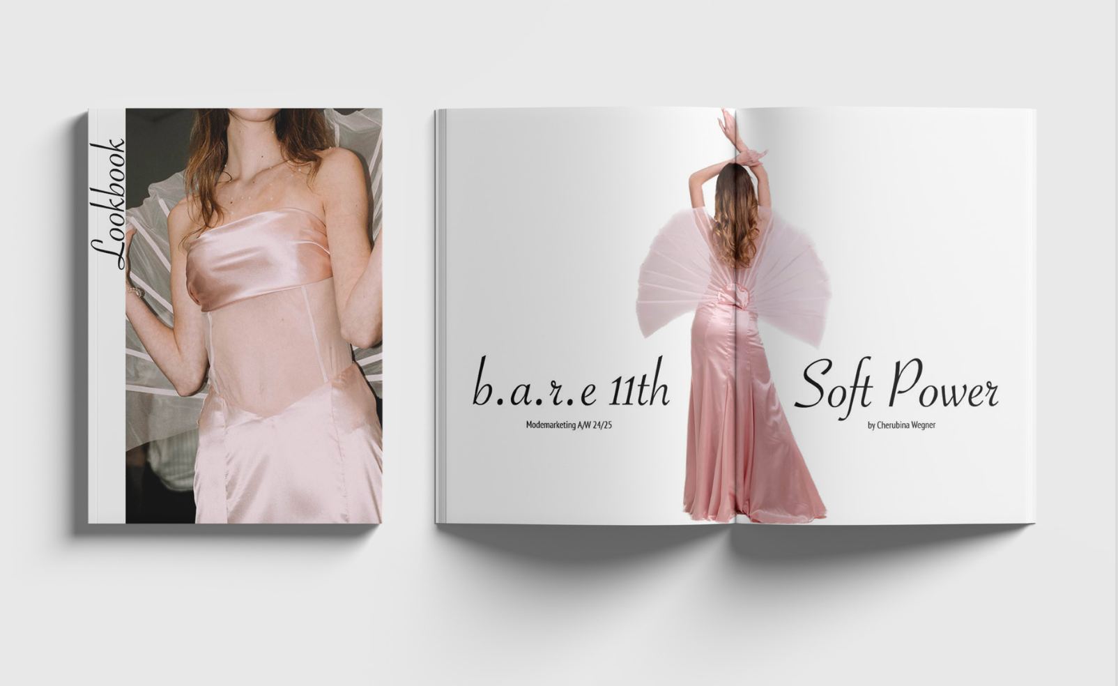 Aufgeschlagenes Lookbook mit dem Titel b.a.r.e. 11th, Soft Power.